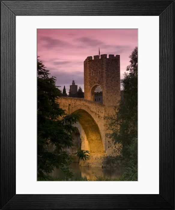 Framed Print : Spain, Catalunia (Catalunya), Besalu, Pont Vell (Old Bridge) over Fluvia River
