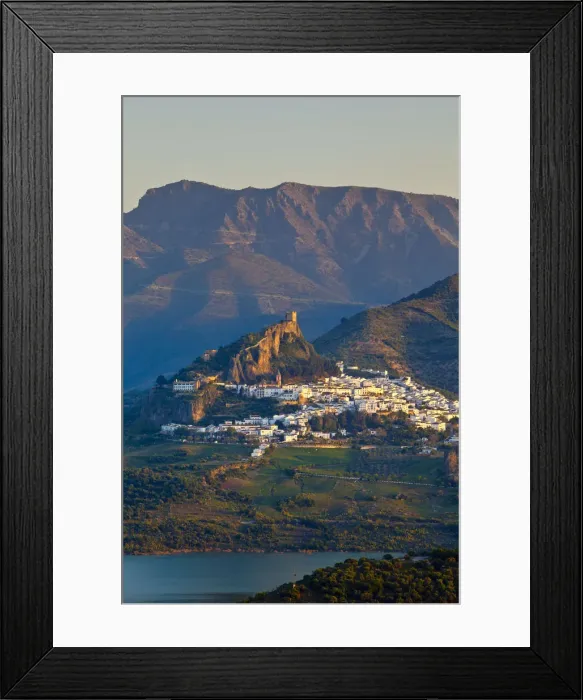 Framed Print : The whitewashed village of Zahara de la Sierra at sunset, Zahara de la Sierra, Cadiz Framed Print : The whitewashed village of Zahara de la Sierra at sunset, Zahara de la Sierra, Cadiz