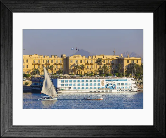 Framed Print : Egypt, Luxor, View of Nile cruise boats infront of The Winter Palace Hotel Framed Print : Egypt, Luxor, View of Nile cruise boats infront of The Winter Palace Hotel