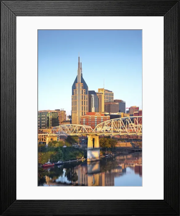 Framed Print : Nashville, Tennessee, Skyline, Cumberland River, John Seigenthaler Pedestrian Bridge Framed Print : Nashville, Tennessee, Skyline, Cumberland River, John Seigenthaler Pedestrian Bridge