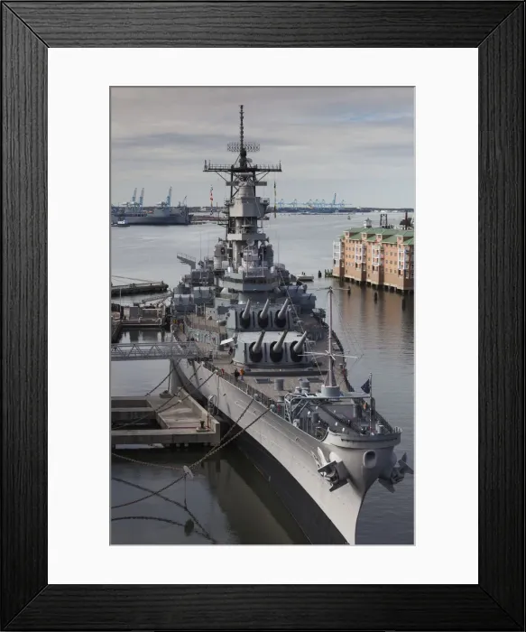 Framed Print : USA, Virginia, Norfolk, WW2-era battleship USS Wisconsin, elevated view Framed Print : USA, Virginia, Norfolk, WW2-era battleship USS Wisconsin, elevated view