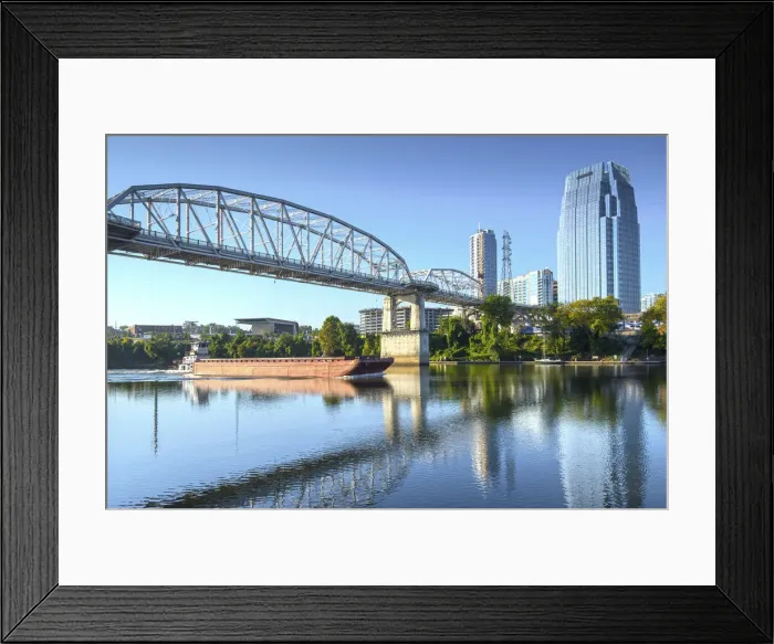 Framed Print : Nashville, Tennessee, Barge, Cumberland River, John Seigenthaler Pedestrian Bridge Framed Print : Nashville, Tennessee, Barge, Cumberland River, John Seigenthaler Pedestrian Bridge