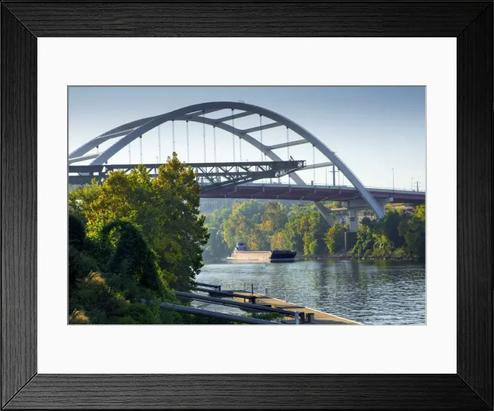 Framed Print : Nashville, Tennessee, Barge, Cumberland Rive, Korean War Memorial Bridge, Gateway Bridge Framed Print : Nashville, Tennessee, Barge, Cumberland Rive, Korean War Memorial Bridge, Gateway Bridge
