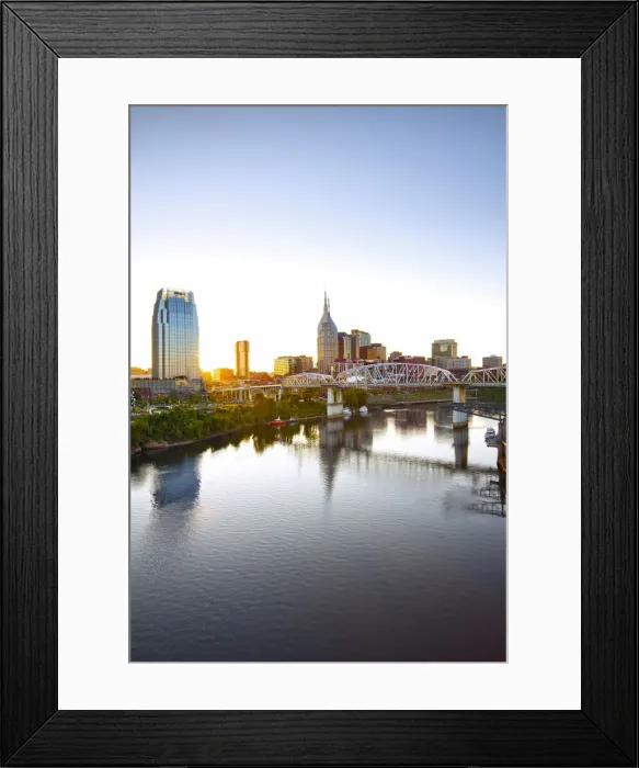Framed Print : Nashville, Tennessee, Skyline, Cumberland River, Sunset Framed Print : Nashville, Tennessee, Skyline, Cumberland River, Sunset