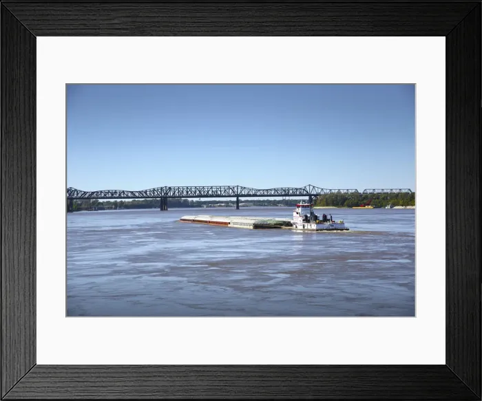 Framed Print : Memphis, Tennessee, Mississippi River, Frisco Bridge, Railroad Bridge, River Barge Framed Print : Memphis, Tennessee, Mississippi River, Frisco Bridge, Railroad Bridge, River Barge