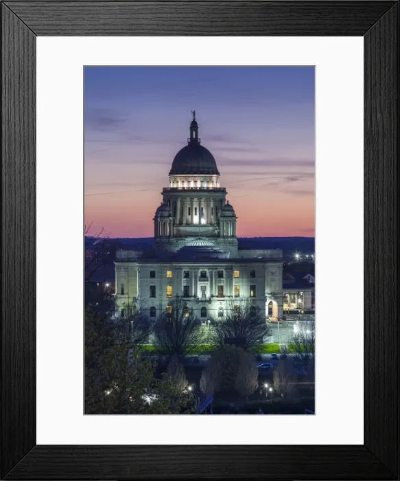 Framed Print : USA, Rhode Island, Providence, Rhode Island State House, exterior, elevated view, dusk