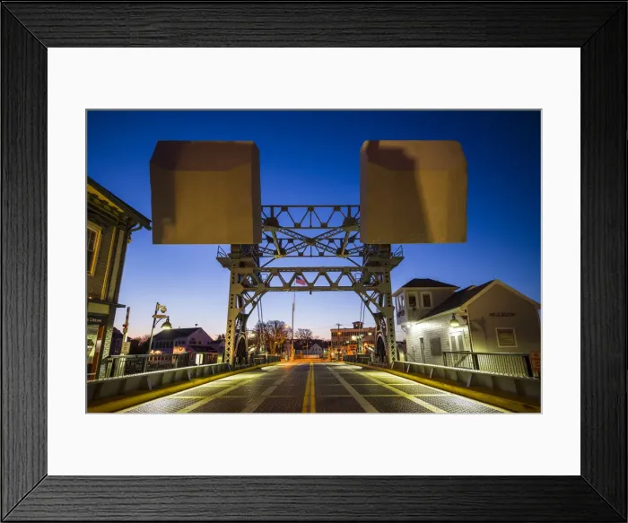 Framed Print : USA, Connecticut, Mystic, Mystic River Bascule Bridge, dawn Framed Print : USA, Connecticut, Mystic, Mystic River Bascule Bridge, dawn
