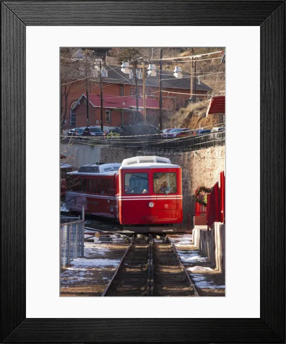 Framed Print : USA, Colorado, Manitou Springs, Pikes Peak Cog Railway, train cars Framed Print : USA, Colorado, Manitou Springs, Pikes Peak Cog Railway, train cars