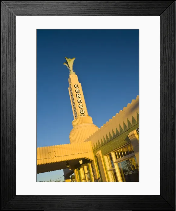 Framed Print : USA, Texas, Route 66, Shamrock, Old Art Deco Tower, Conoco Gas Station and U-Drop Framed Print : USA, Texas, Route 66, Shamrock, Old Art Deco Tower, Conoco Gas Station and U-Drop