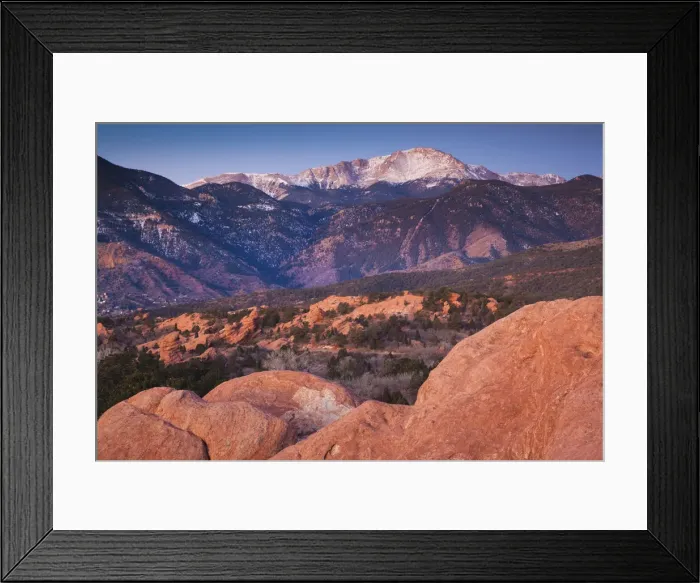 Framed Print : USA, Colorado, Colorado Springs, Garden of the Gods with view of Pikes Peak, dawn Framed Print : USA, Colorado, Colorado Springs, Garden of the Gods with view of Pikes Peak, dawn