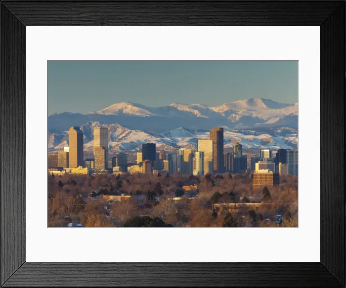 Framed Print : USA, Colorado, Denver, city view and Rocky Mountains from the east Framed Print : USA, Colorado, Denver, city view and Rocky Mountains from the east