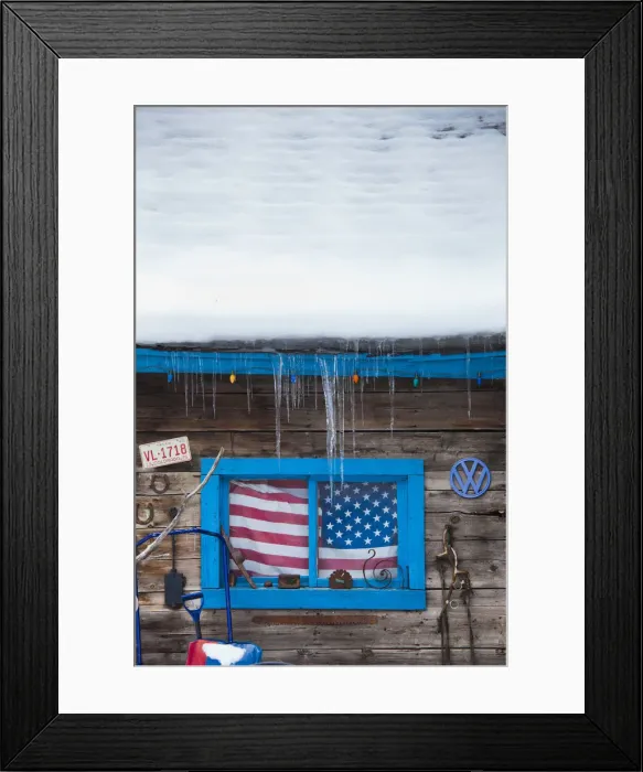 Framed Print : USA, Colorado, Telluride, US Flag in window Framed Print : USA, Colorado, Telluride, US Flag in window