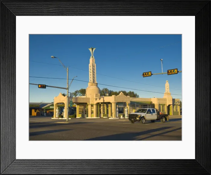 Framed Print : USA, Texas, Route 66, Shamrock, Old Art Deco Tower, Conoco Gas Station and U-Drop Framed Print : USA, Texas, Route 66, Shamrock, Old Art Deco Tower, Conoco Gas Station and U-Drop