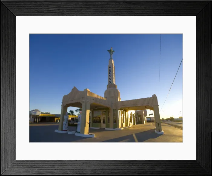 Framed Print : USA, Texas, Route 66, Shamrock, Old Art Deco Tower, Conoco Gas Station and U-Drop Framed Print : USA, Texas, Route 66, Shamrock, Old Art Deco Tower, Conoco Gas Station and U-Drop