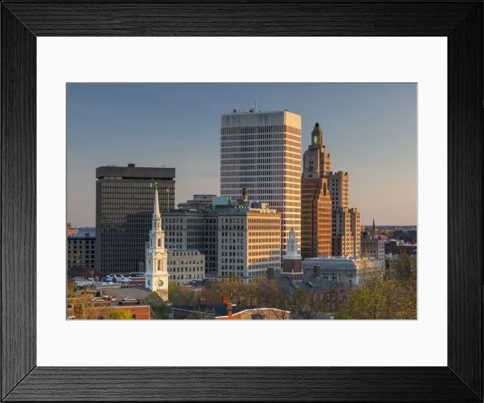 Framed Print : USA, Rhode Island, Providence, city skyline from Prospect Terrace Park, sunset Framed Print : USA, Rhode Island, Providence, city skyline from Prospect Terrace Park, sunset