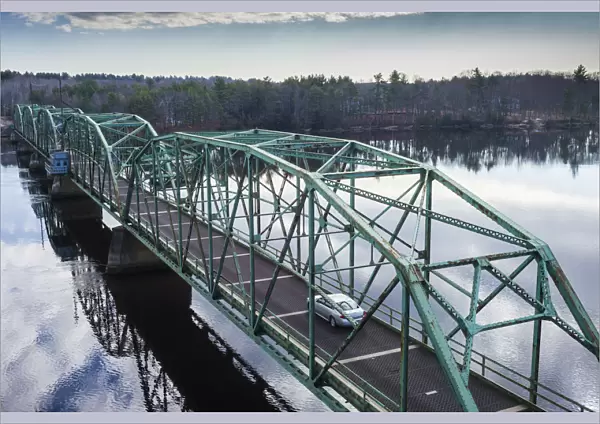 USA, Maine, Richmond, elevated view of the old Kennebec River Bridge