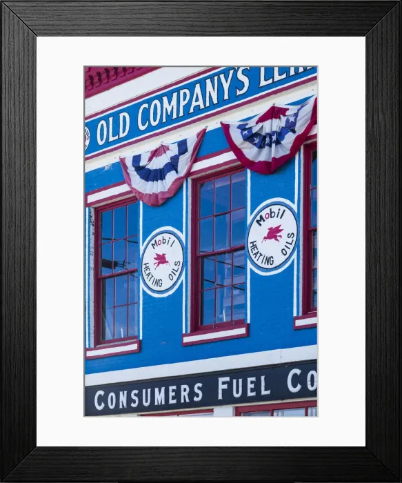 Framed Print : USA, Maine, Belfast, town tourist office, formerly patriotically painted fuel office Framed Print : USA, Maine, Belfast, town tourist office, formerly patriotically painted fuel office