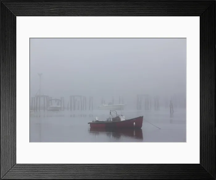 Framed Print : USA, Maine, Cape Neddick, fishing boat in fog Framed Print : USA, Maine, Cape Neddick, fishing boat in fog