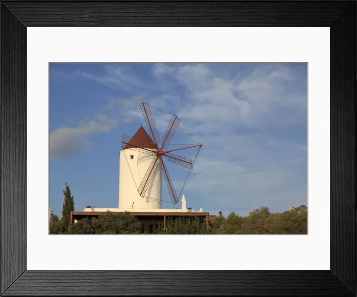 Framed Print : Spain, Balearic Islands, Menorca, Es Mercadal Historic Village, Old windmill