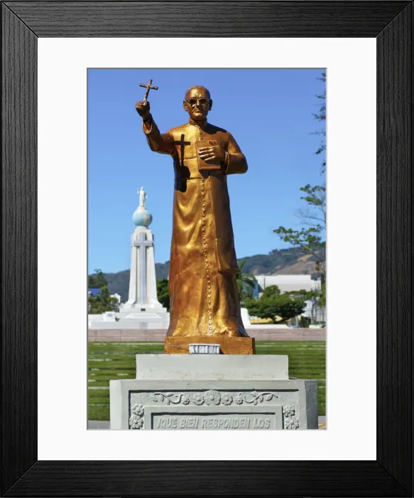 Framed Print : San Salvador, El Salvador, Dawn, Savior Of The World Plaza, Statue Of Archbishop Oscar