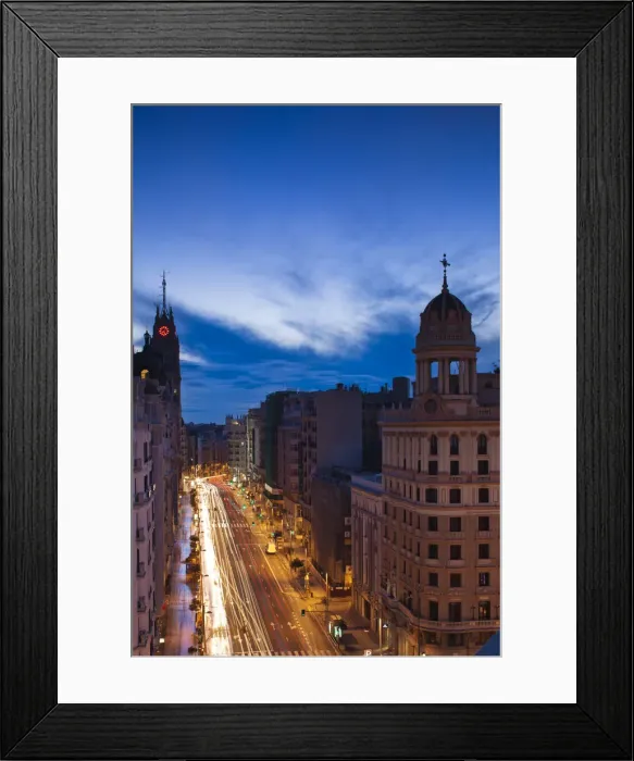 Framed Print : Spain, Madrid, Centro Area, elevated view of the Gran Via Framed Print : Spain, Madrid, Centro Area, elevated view of the Gran Via