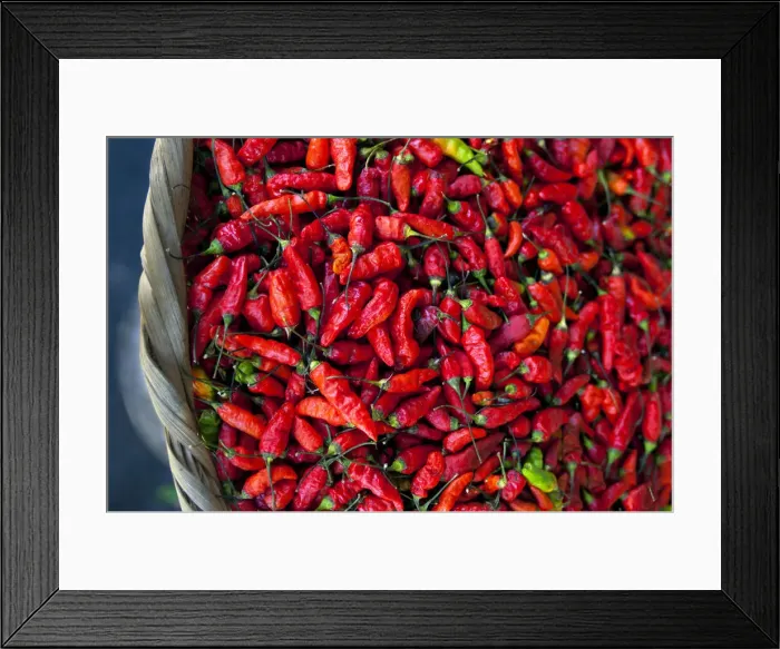 Framed Print : San Salvador, El Salvador, Hot Red Peppers For Sale, Street Market