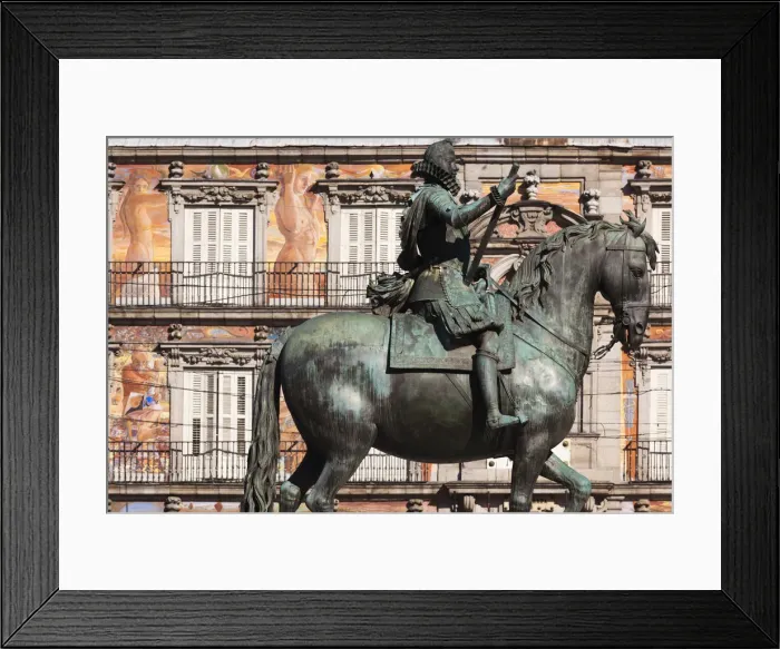 Framed Print : Spain, Madrid, Centro Area, Plaza Mayor, statue of King Philip III Framed Print : Spain, Madrid, Centro Area, Plaza Mayor, statue of King Philip III