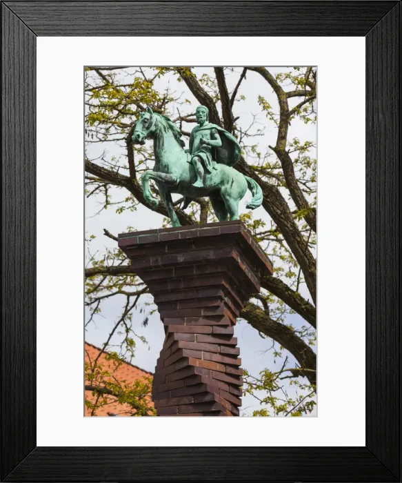 Framed Print : Denmark, Zealand, Naestved, Denmarks smallest equestrian statue of city founder Framed Print : Denmark, Zealand, Naestved, Denmarks smallest equestrian statue of city founder