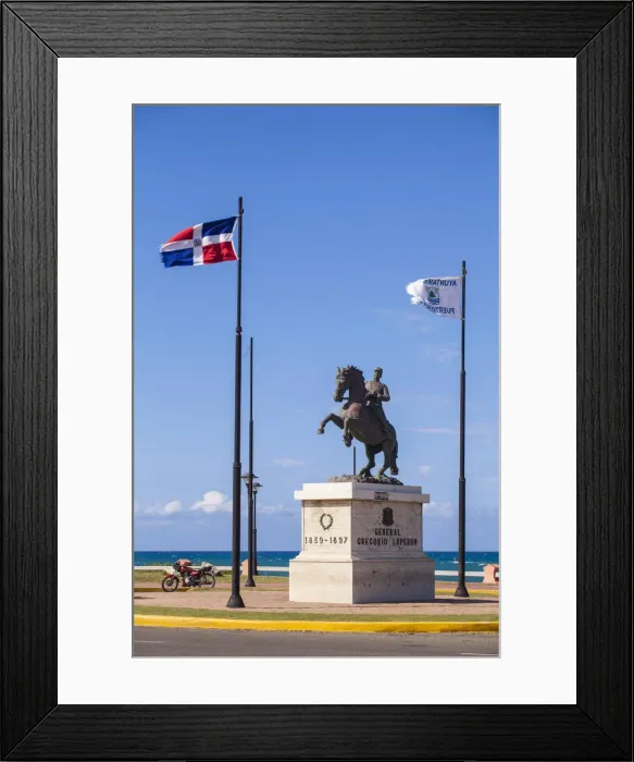 Framed Print : Dominican Republic, Puerto Plata, Statue of General Gregorio Luperon on horse, near Framed Print : Dominican Republic, Puerto Plata, Statue of General Gregorio Luperon on horse, near