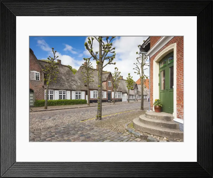 Framed Print : Denmark, Jutland, Mogeltonder, houses along Slotsgade Street Framed Print : Denmark, Jutland, Mogeltonder, houses along Slotsgade Street