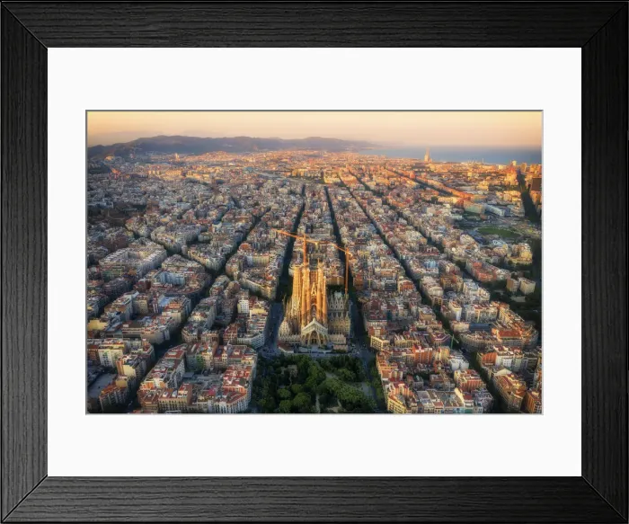 Framed Print : Spain, Catalunya, Barcelona, Aerial view of Eixample district and Sagrada Familia Framed Print : Spain, Catalunya, Barcelona, Aerial view of Eixample district and Sagrada Familia
