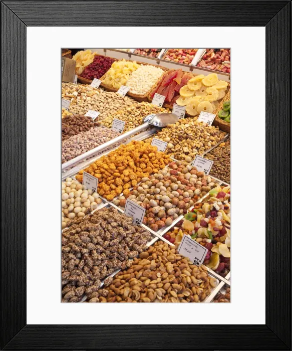 Framed Print : Nuts for sale, La Boqueria Market, Barcelona, Spain Framed Print : Nuts for sale, La Boqueria Market, Barcelona, Spain