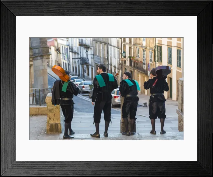 Framed Print : Galician, muscians, street, Santiago, de, Compestela, Galicia, Spain
