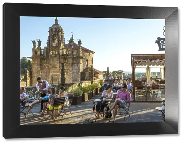 Cafe on the terrace in central square, Santiago de Compestela, Galicia, Spain