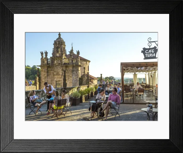 Framed Print : Cafe on the terrace in central square, Santiago de Compestela, Galicia, Spain