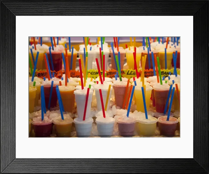 Framed Print : Fruit smothies, La Boqueria Market, Barcelona, Spain Framed Print : Fruit smothies, La Boqueria Market, Barcelona, Spain