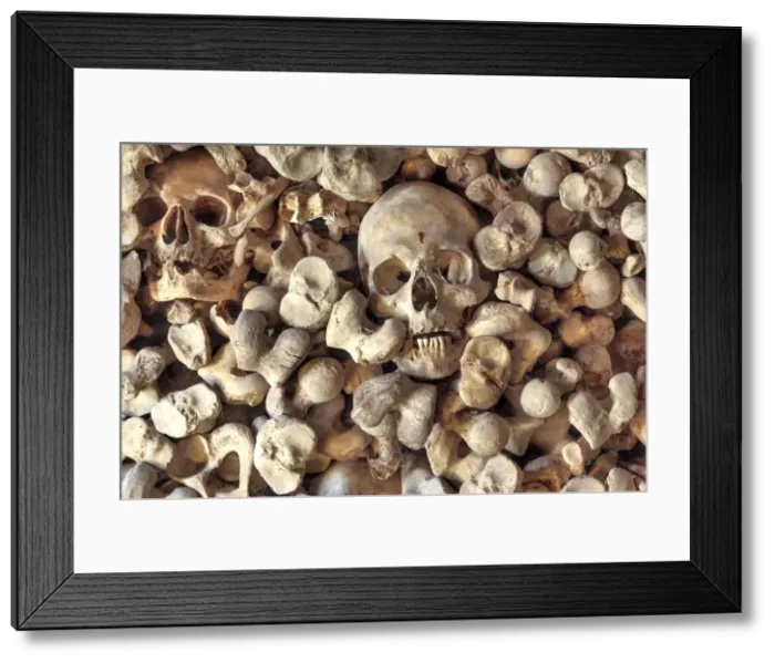 Framed Print : Sculls and bones, ossuary of the church of Santa Maria de Wamba, Valladolid, Castile Framed Print : Sculls and bones, ossuary of the church of Santa Maria de Wamba, Valladolid, Castile