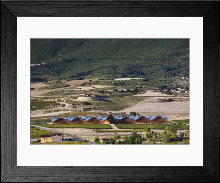 Framed Print : Spain, La Rioja Area, Alava Province, Laguardia, elevated view of the Bodegas Ysios Framed Print : Spain, La Rioja Area, Alava Province, Laguardia, elevated view of the Bodegas Ysios
