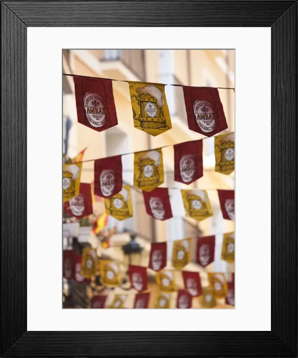 Framed Print : Spain, Aragon Region, Zaragoza Province, Zaragoza, El Tubo entertainment area, flags Framed Print : Spain, Aragon Region, Zaragoza Province, Zaragoza, El Tubo entertainment area, flags