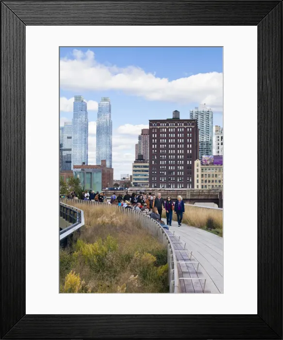 Framed Print : People walking on the High Line, a 1-mile New York City park on a section of former Framed Print : People walking on the High Line, a 1-mile New York City park on a section of former