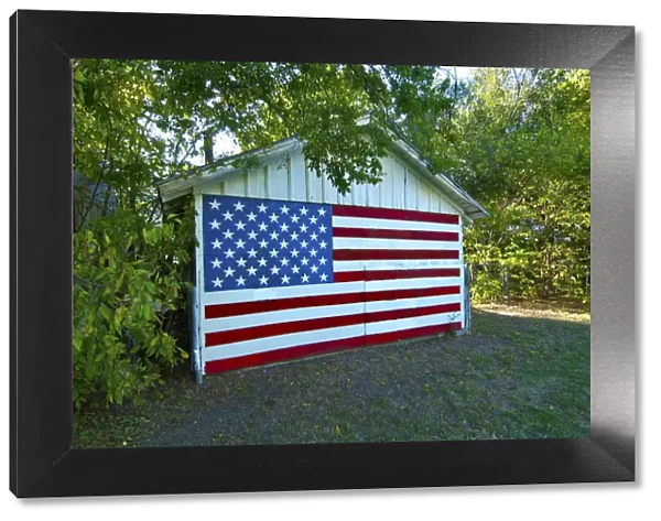 USA, Kansas, Wichita, American Flag Painted On The Back Of A Garage