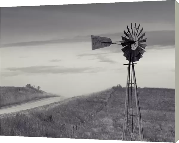 USA, Kansas, Ellsworth County, Windmill, Dirt Road, Smoky Hills Region