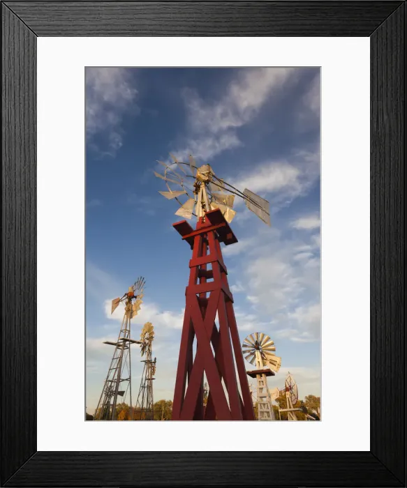 Framed Print : USA, Oklahoma, Elk City, vintage farm windmills Framed Print : USA, Oklahoma, Elk City, vintage farm windmills