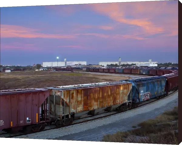 USA, Kansas, Hutchinson, Train Terminal, Loading Grain Into Trains, Grain Elevators