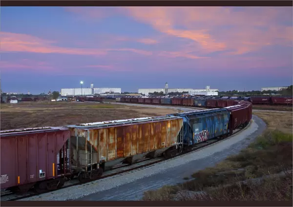 USA, Kansas, Hutchinson, Train Terminal, Loading Grain Into Trains, Grain Elevators