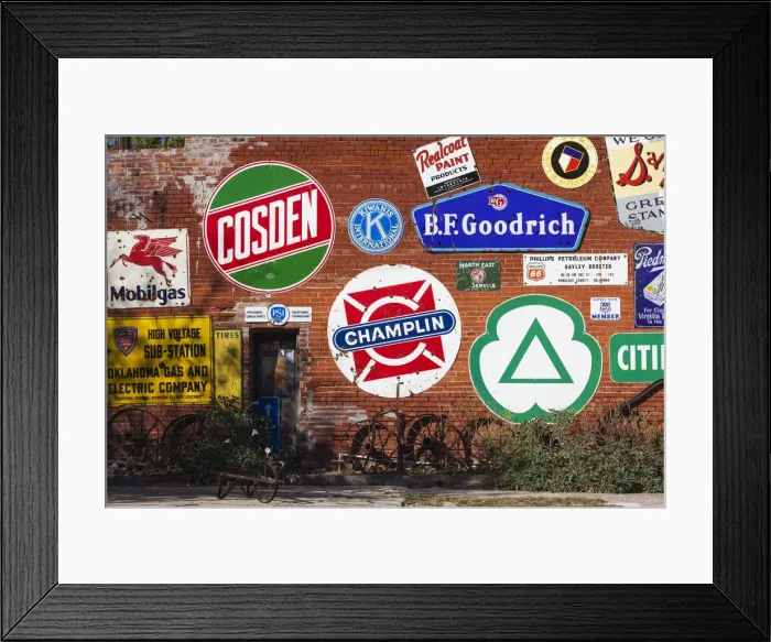 Framed Print : USA, Oklahoma, Erick, wall of advertising signs Framed Print : USA, Oklahoma, Erick, wall of advertising signs