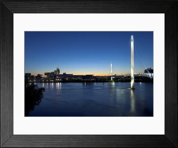 Framed Print : USA, Nebraska, Omaha, Skyline, Bob Kerrey Pedestrian Bridge, Footbridge, Cable-Stayed Framed Print : USA, Nebraska, Omaha, Skyline, Bob Kerrey Pedestrian Bridge, Footbridge, Cable-Stayed