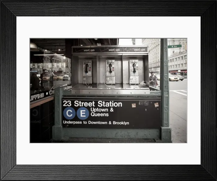 Framed Print : Subway station and phone booths, Manhattan, New York City, USA