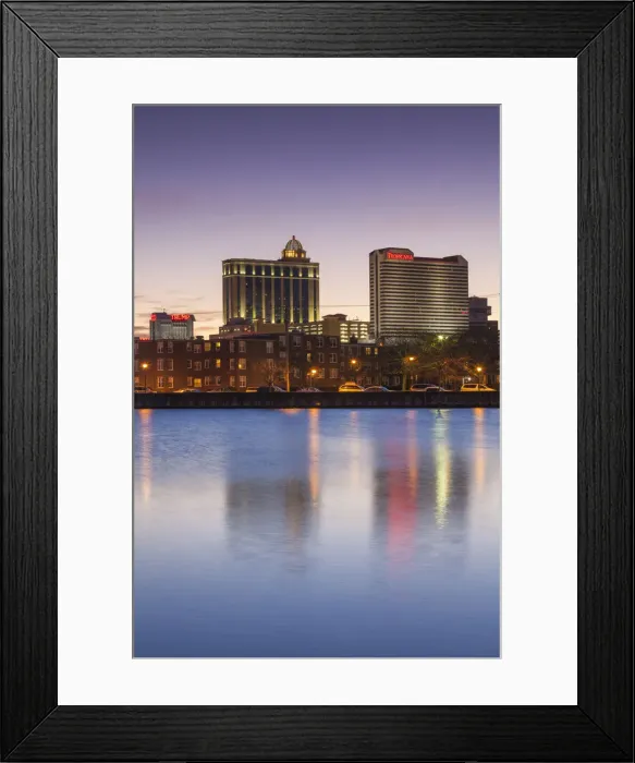 Framed Print : USA, New Jersey, Atlantic City, city slkyine from the west, dawn Framed Print : USA, New Jersey, Atlantic City, city slkyine from the west, dawn