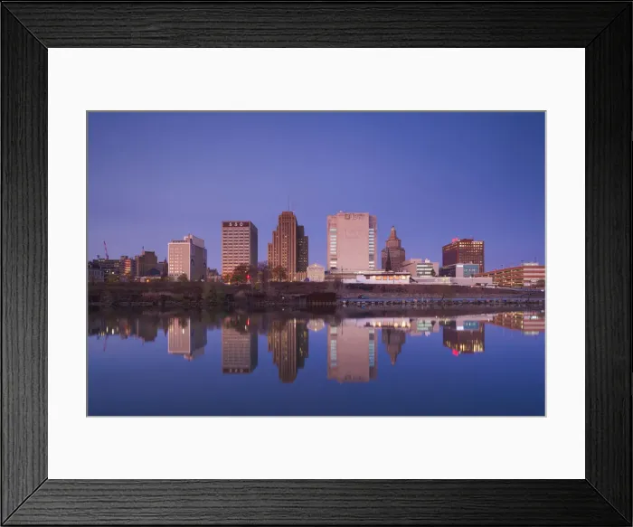 Framed Print : USA, New Jersey, Newark, city skyline from Passaic River Framed Print : USA, New Jersey, Newark, city skyline from Passaic River